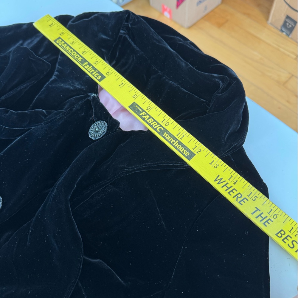 Vintage Black Velvet Tie Neck Ankle Length Dress Coat Size Small - Picture 12 of 15